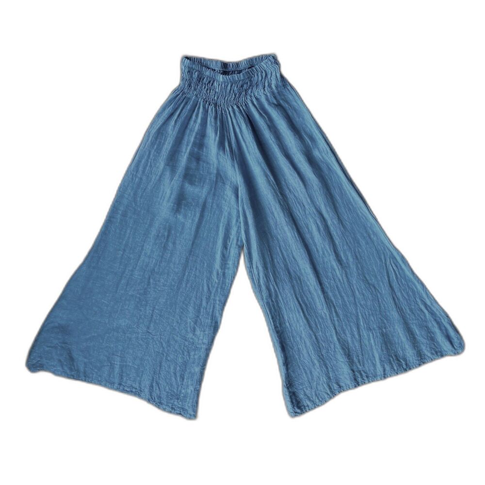 Made In Italy Blue 100% Linen Wide Leg Pants Trousers Women's Size Small - Picture 3 of 12